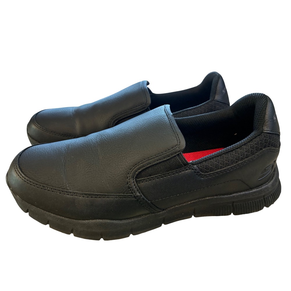 Skechers Work Shoes Mens 10 Black Excellent Slip Resistant Memory Foam Slip On